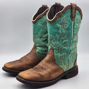 Justin Gypsy Boots Womens Size 10B Brown Green Square Toe Western Cowboy L2904